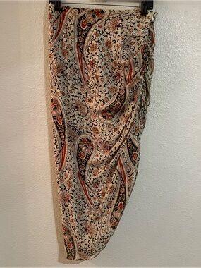 Veronica Beard Cream Paisley Asymmetrical Skirt with Rust and Navy Accents
